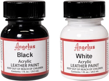 Angelus Acrylic Leather Paint - Black & White Duo 1oz Each - Durable, Waterproof, Flexible Paint for Shoes, Sneakers, Leather, Canvas, Furniture, and More