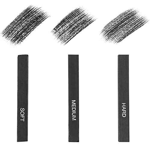 6 Pcs Square Compressed Drawing Charcoal Sticks Artist Charcoal Pastel Pencils for Sketching Drawing Artist Black Charcoal Sticks Assorted Soft Medium Hard for Art Student Supplies