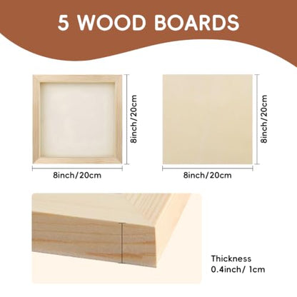 5 Pack 8x8 Inch Wood Panel Boards, Unfinished Wood Canvas Panels, Blank Wood Boards for Painting, Perfect for Mother's Day, Graduation, Father's Day DIY Crafts - size: 8 x 8 inch