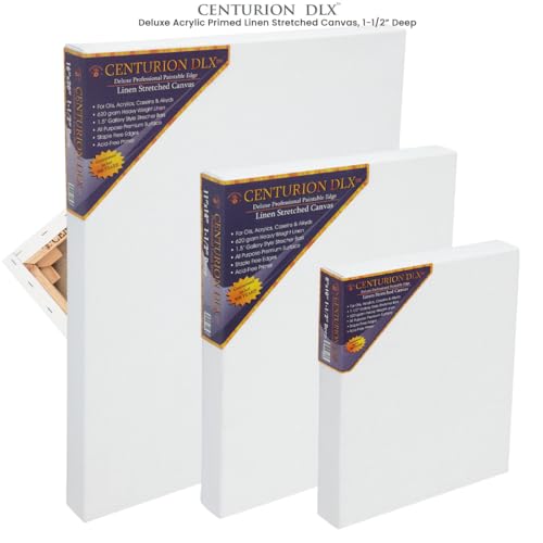 Centurion Deluxe Professional Acrylic Primed Linen Pre-Stretched Canvases, 11oz Linen - 8"x10", Box of 3, 1.5" Deep - Kiln-Dried Stretchers, Back Stapled, Canvas for Painting, Museum Archival Quality - size: 8"x8"