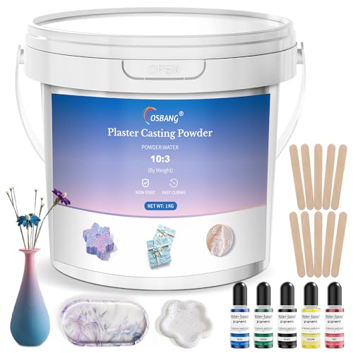 Plaster Casting Powder 1000G/35 OZ, Water Activated Fast Curing Plaster Casting Powder, 20-30 Minutes Demold, Easy Mixing & Beginners Friendly Casting Powder for Resin Molds, Crafts & DIY Art - size: 1KG / 35 OZ