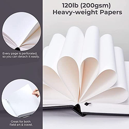 Ohuhu Mixed Media Pad - 8.3" x 8.3" Square Mix Media Sketchbook, 120 LB/200 GSM Heavyweight Papers, 78 Sheets/156 Pages, PU Hardcover Multi-Media Paper Pad for Acrylic Painting Christmas Gift - size: 8.3" x 8.3"