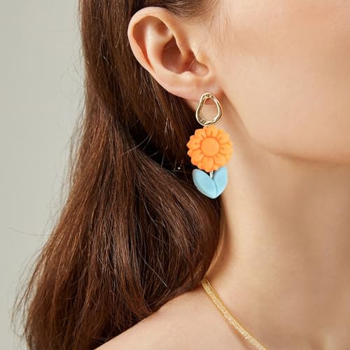 ORIGACH 12 Pcs Flower Clay Cutters, Rose Sunflower Daisy Tulip Cherry Lotus Turtle Leaf Polymer Clay Cutters Set for Earring & Jewelry Making - style: Flower
