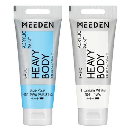 MEEDEN Acrylic Paint Blue Pale: 100ml/3.38oz Heavy Body Acrylic Paint Tube Bundled with Additional Titanium White Color for Art Craft Painting - color: Blue Pale, size: 2 Tubes