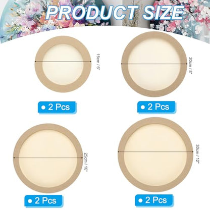 PATIKIL 6" 8" 10" 12" Round Wood Canvas Panels, 8pcs Unfinished Wood Plaque Disc Circle Board for Craft Projects, Art Painting, Carving, Engraving, DIY - size: 6"/8"/10"/12"