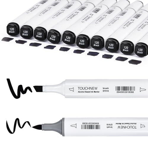 10Pcs Alcohol Markers Pure Color Series,Dual Tip Soft Art Solid Color Markers Set for Adults Beginner Drawing Sketching (Black) - color: Black