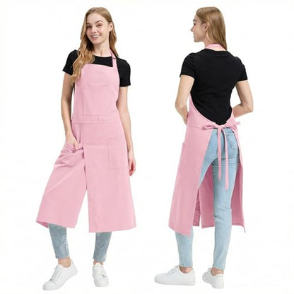 Molaxhome Split Apron with 3 Pockets,Unisex Pottery Apron with Adjustable Strap for Kitchen Ceramics - color: Pink