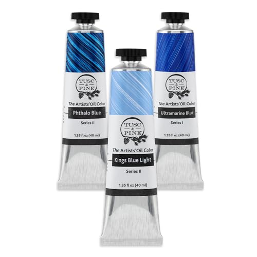 Tusc & Pine Artist Oil Paint - 40 ml Set of 3 - Assorted Blue Colors - Non-Yellowing, Rich & Creamy Consistency, Maximum Pigment Load, Small Batch Milled Oil Paints Developed for Professional Artists - color: Blue, size: 1 Count (Pack of 3)