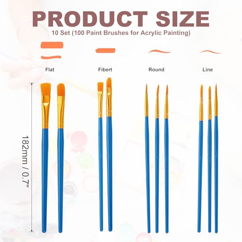 PATIKIL Paint Brushes Set, 100Pcs Acrylic Paint Brush Nylon Hair for Watercolor Oil Painting Miniature Detailing Rock Painting, Dark Blue - color: Dark Blue
