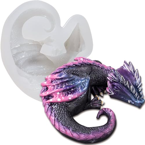 Fire Dragon Asleep Epoxy Resin Silicone Mold 4inch | Versatile Use for Fondant Cake Decorating, Polymer Clay, Air-Dry Clay, Plaster, Concret, Cement & DIY Craft Projects - color: Fire Dragon
