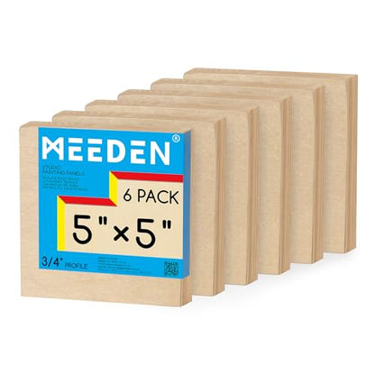 MEEDEN Unfinished Wood Canvas Board: 3/4” Deep 5x5” Wooden Canvas Panel Pack of 6 - Blank Cradled Wood Art Board for Painting - size: 5"x5"- 6 Pack