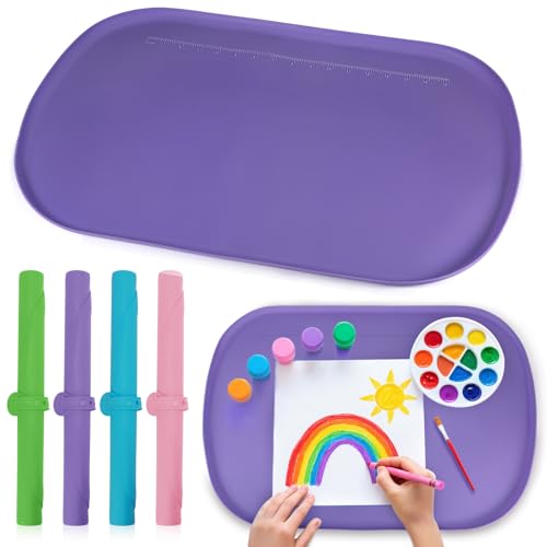Silicone Art Mats for Kids 24” x 16”, Silicone Craft Mats with Raised Edges, Paint Mats for DIY, Paint, Crafts, Clay, Jewelry-Making (Purple) - color: Purple