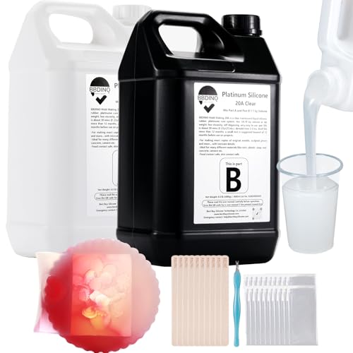 BBDINO Silicone Mold Making Kit 20A, Clear Liquid Platinum Silicone 2 Gal. | 1A:1B Mixing -Self Degassing -4 Hrs Quick Cure -Flexible & Firm Well Balanced -Ideal for Resin/Soap/Silicone Molds Making - size: 282 Oz