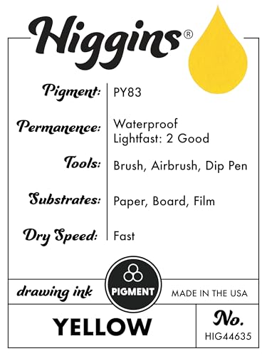 Higgins Yellow Pigmented Drawing Ink - for Artists and Students - 1 oz. Glass Bottle (HIG44635) - color: Yellow
