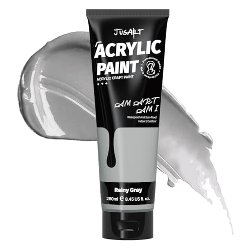 JusArt Gray Acrylic Paint,Rainy Gray Paint Tubes（250ml /8.45 oz Non-Toxic & Rich Pigment Art Craft Paints for Canvas Painting, Wood, Fabric, Stone, Ceramics, Art Supplies for Artists, Adults - color: Grey
