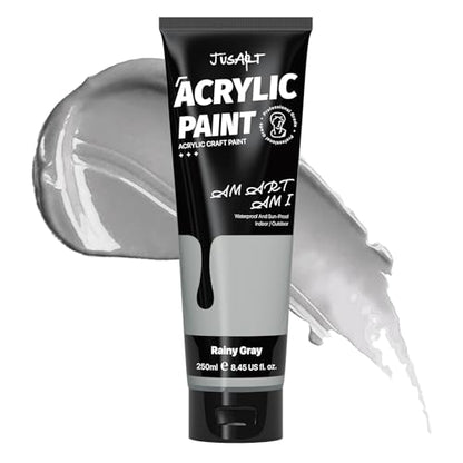 JusArt Gray Acrylic Paint,Rainy Gray Paint Tubes（250ml /8.45 oz Non-Toxic & Rich Pigment Art Craft Paints for Canvas Painting, Wood, Fabric, Stone, Ceramics, Art Supplies for Artists, Adults - color: Grey