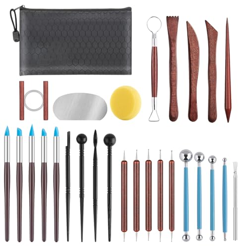 28PCS Ceramic & Pottery Modeling Tools, Clay Tools Sculpting, Polymer Tools Kit, Ceramics Tools Set, Air Dry Clay Tools for Carving, Molding, Pottery Wheel, Crafting Supplies, Pros, Beginners, Adults - color: 28PCS