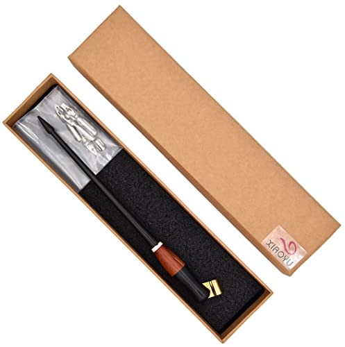 XIAOYU Oblique Wooden Pen Set, Calligraphy Set for Beginners, 5 Calligraphy Dip Pen Nibs, Black - color: Black