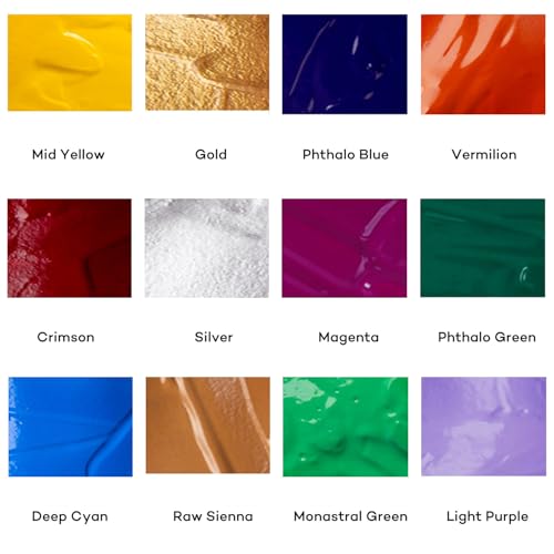 Mont Marte Signature Acrylic Color Paint Set, 12 x 16.9oz (500ml), Semi-Matte Finish, 12 Vibrant Colors, Suitable for Canvas, Wood, Fabric, Leather, Cardboard, Paper, MDF and Crafts