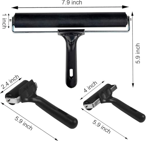 3 Pack Brayer Rollers for Crafting, Vinyl Rubber Roller Brayers, Printmaking Brayer Rollers for Cricut Maker, Gluing, Printing, Inking and Stamping(Black)