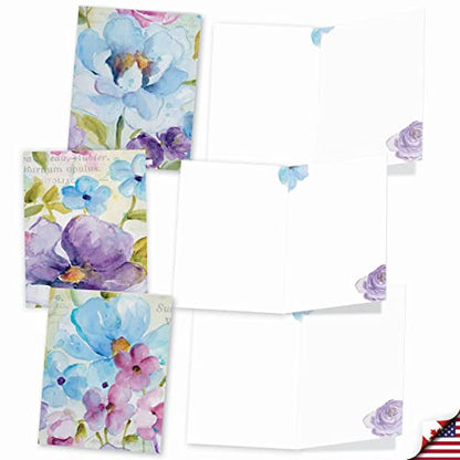 The Best Card Company - 10 Boxed Note Cards with Flowers - Blank Assorted Floral Notecards Bulk (4 x 5.12 Inch) - Cool Blossoms M1708BN - style: Cool Blossoms