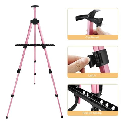 RRFTOK Art Easel Stand for Painting and Sign - Aluminum Adjustable Easels for Painting Canvases Height from 17 to 66 Inch,Carry Bag for Table-Top/Floor Drawing and Displaying.Gift for Women(Red). - style: 66Pink 1-pack