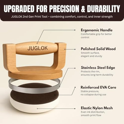 JUGLOK 4-Inch Wooden Printing Tool for Block Printing – Ergonomic Handle & Nylon Base, Ideal for Linocut, Rubber Stamps, Scrapbooking (Espresso Walnut) - color: Espresso Walnut