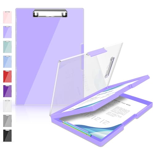 Sooez Clipboard with Storage, Heavy Duty Cleaview Clip Boards 8.5x11 with Dual Storage, Dry Erase Plastic Nursing Clipboard, High Capacity Clipboards Folder for Teacher Nurse, School & Office Supplies - color: Light Purple