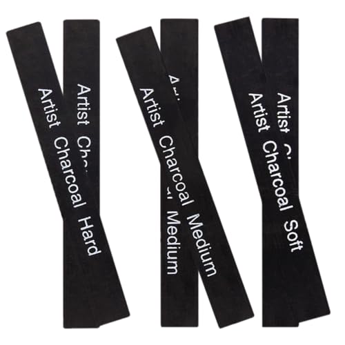 DOITOOL 6pcs Soft and Medium Hard Compressed Charcoal Sticks for Sketching and Shading, Carbon Drawing Rods for Artists and Art Students, Square Drawing Media for Painting and Hobby Use