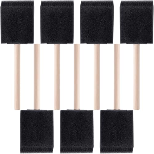 HINZIC 7 Pcs 2 Inch Foam Paint Brushes Black Sponge Brushes Wood Handle for Painting Varnishes DIY Craft Projects - size: 2 inch