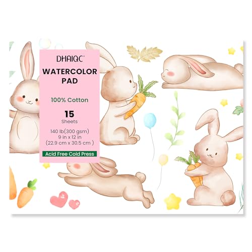 Watercolor Paper Pad, 15 Sheets, 9x12”, 100% Cotton Paper, Glue Bound, 140LB/300GSM Cold Pressed Water Color Paper for Watercolor Drawing, Mixed Media, Art Journaling (9x12 Inch) - size: 9x12 Inch