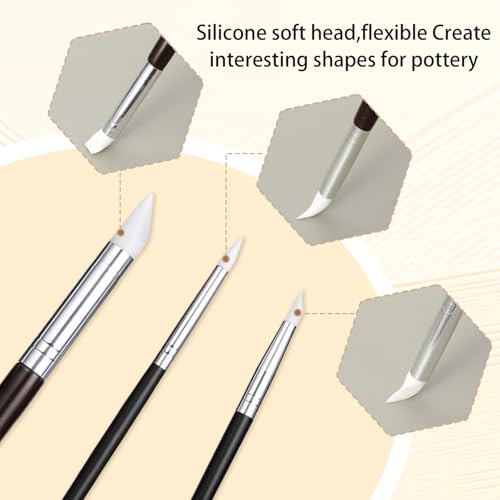 15pcs Silicone Brushes for Crafts Set, 5Shapes Silicone Paint Brushes for Crafts Pottery Clay Nail Art(0.11", 0.20", 0.31" Heads)
