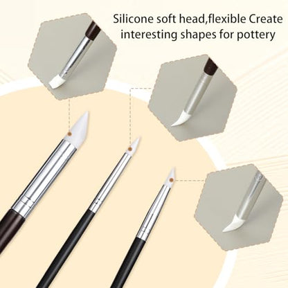 15pcs Silicone Brushes for Crafts Set, 5Shapes Silicone Paint Brushes for Crafts Pottery Clay Nail Art(0.11", 0.20", 0.31" Heads)