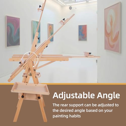 Large Horizontal Wooden H-Frame Studio Easel with Storage Drawer and Palettes, Solid Beechwood Painting Easel for Students, Beginners, and Artists, Hold Canvas to 50Inches High - style: Horizontal Natural