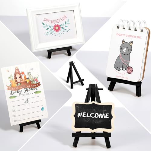 Mimorou 30 Pack 5 Inch Mini Easel Wood Display Artist Small Wooden Easel Stand Art Craft Painting Triangle Stand Canvas Holder for Card Artist Photos Tabletop Phone Wedding (Black) - size: Black