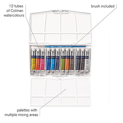 Winsor & Newton Cotman Watercolor Paint Set, 12 Colors, 8ml (0.27-oz) Tubes w/ Brush - style: 12 Tube Travel Set 8ml