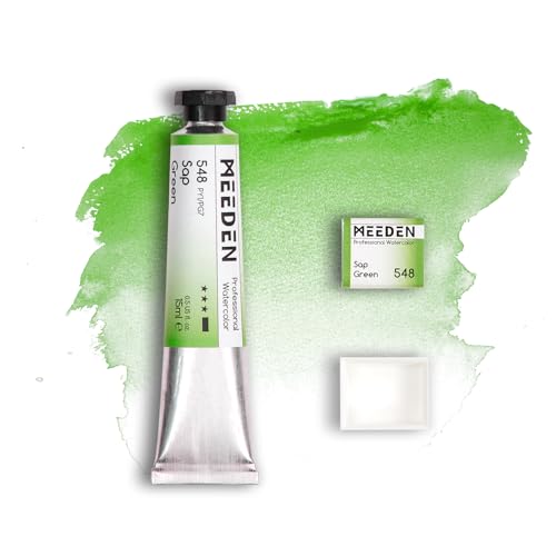 MEEDEN Professional Artist Watercolor Paint: Sap Green - 15ml/0.5oz Water Color Tube, Semi-Moist Pigment Half Pan and Empty Matching Half Pan for Artists Pros - color: Sap Green