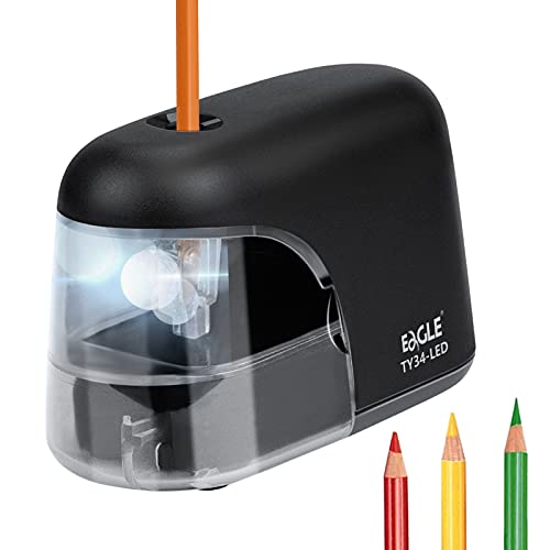 Eagle Electric Pencil Sharpener, Battery Powered Sharpener, LED Light Shinning During Sharpening, Portable, with Reusable and Replaceable Blade, Suitable for Kids, Ideal School Office Supplies (Black) - color: Black