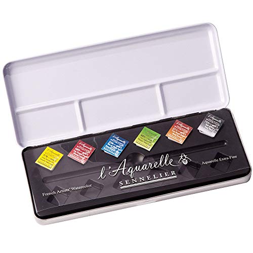 Sennelier l39;Aquarelle French Artists39; Watercolor Metal Case Set of 6 Half Pans