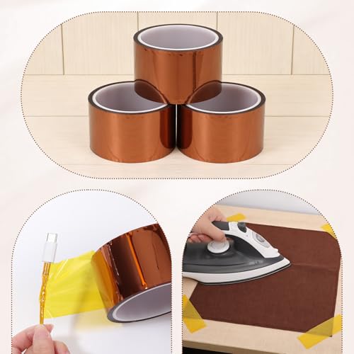 3 Rolls 50mm x 33m Total 324ft Polyimide High Temp Tape - 500°F Heat Resistant, No Residue Adhesive for Sublimation, 3D Printing, Soldering & Electronics