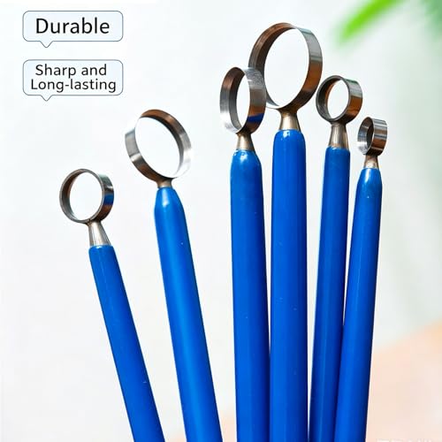 6 PCS Clay Pottery Sculpting Tools Set, Pottery Trimming Tools, Tungsten Steel Body, Soft-Grip Handle, Size: 7.5/9.5/11.5/13.5/15.5/17.5mm, for Ceramic, Carving Modeling