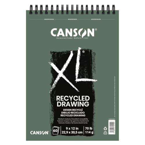 Canson XL Series Recycled Drawing Paper Pad, 9" x 12", White, 70 lb. (114gsm), Ideal for Dry Media, 60 Sheets/Pad, Case of 6 Pads, 360 Sheets Total - size: 9x12 (6-Pack)