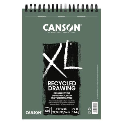 Canson XL Series Recycled Drawing Paper Pad, 9" x 12", White, 70 lb. (114gsm), Ideal for Dry Media, 60 Sheets/Pad, Case of 6 Pads, 360 Sheets Total - size: 9x12 (6-Pack)