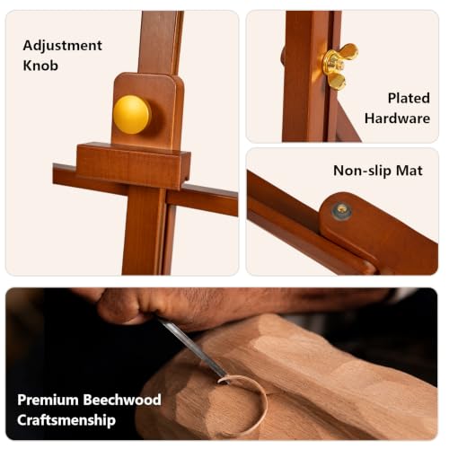 DJAR Medium Tabletop Painting Easel, Assembly-Free, Solid Beechwood, Walnut | Adjustable H-Frame Desktop Painting Stand, Holds canvases up to 27.5", Premium Art Supplies for Students and Beginners - style: Walnut