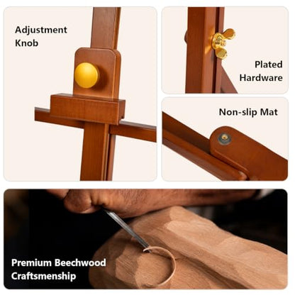 DJAR Medium Tabletop Painting Easel, Assembly-Free, Solid Beechwood, Walnut | Adjustable H-Frame Desktop Painting Stand, Holds canvases up to 27.5", Premium Art Supplies for Students and Beginners - style: Walnut