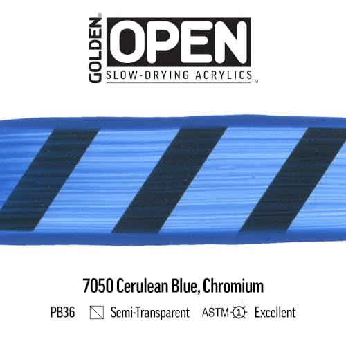 GOLDEN OPEN Slow-Drying Acrylics, Cerulean Blue Chromium, 2 fl oz. tube, Professional Acrylic Paint, Semi-Transparent - color: Cerulean Blue Chromium, size: 2 Fl Oz (Pack of 1)