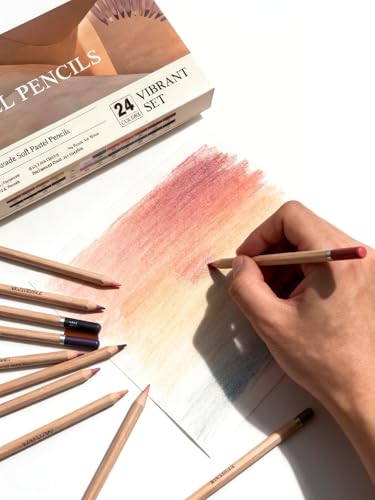 Soft Pastel Pencils 24 Colors & 12SHEET Sanded Pastel Pad