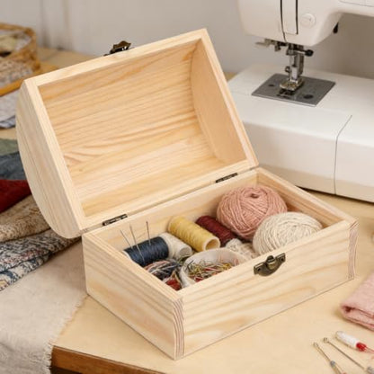 Cabilock Large Wooden Treasure Chest Box Solid Arc Design Storage Chest Box with Buckle 6.29 X 4.72 X 4.52 in Wood for Crafts Trinkets Candy Gift Packaging Home Organization