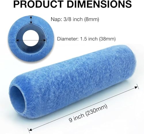 Great Andrew 3 Pack Paint Roller Covers 9 Inch 3/8-Inch Nap, Dense Fibers Large Paint Roller Kit for Painting Textured Smooth Rough Surfaces Walls Floors House - size: 3pcs, 9", Blue