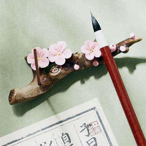 Ceramic Brush Holder Flower Brush Pen Rest Paperweight for Handwritting Practice Inks Painting - color: White Plum Blossom Pen Holder, size: 16*9*4CM